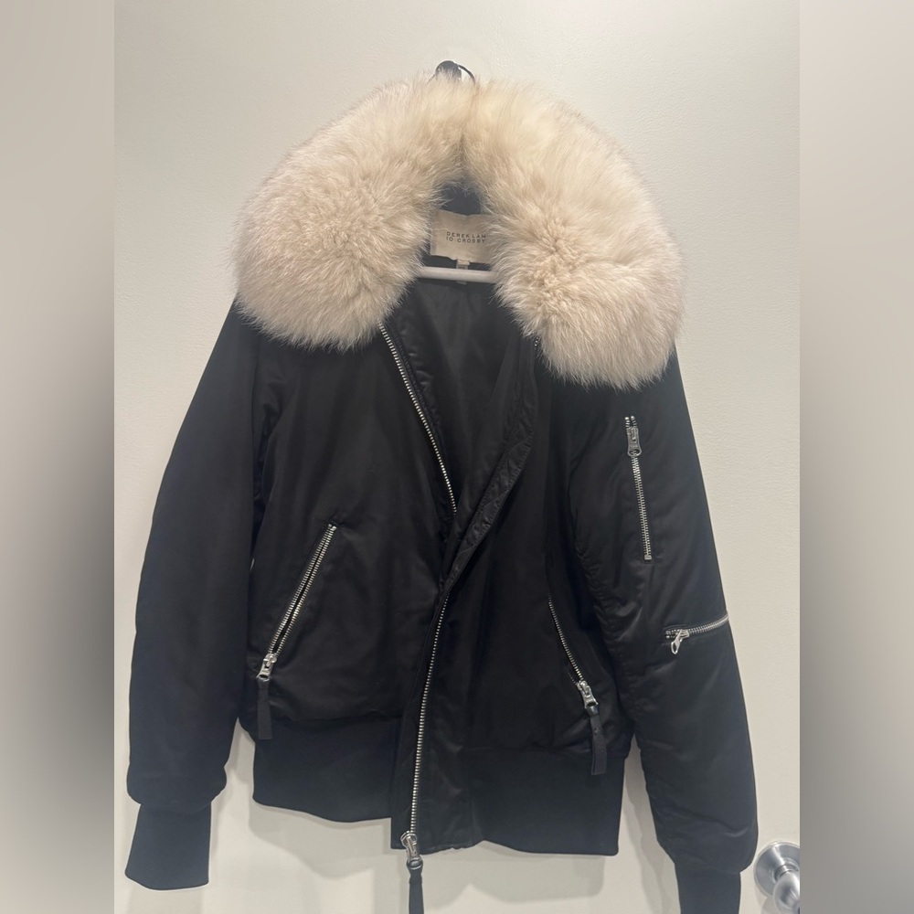 Derek Lam Nylon Bomber with Removable Fur Collar